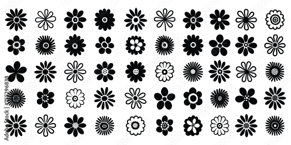 A set of flowers, hand drawn, isolated on a white background, vector design	 - obrazy, fototapety, plakaty 