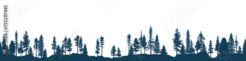Coniferous forest, seamless border, isolated on white background