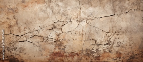 A detailed close up of a cracked concrete wall showcasing a mix of natural landscape elements like grass  soil  twigs  and rocks