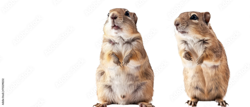Fototapeta premium A duplicated image of a chipmunk standing with paws visible, emphasizing its adorable nature on white background