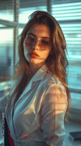 Pretty girl character portrait with beautiful eyes and glasses woman profile 