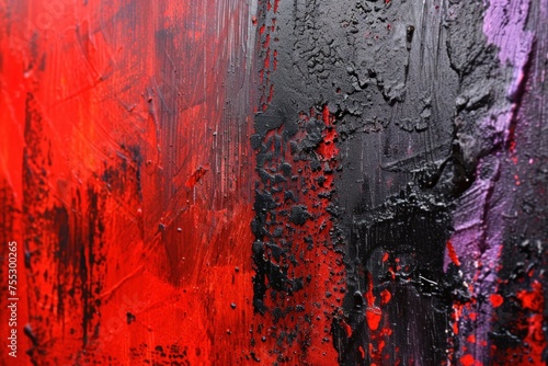 Vivid Red and Black Abstract Painting