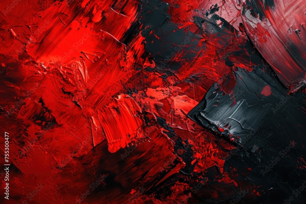 Abstract Red and Black Textured Painting