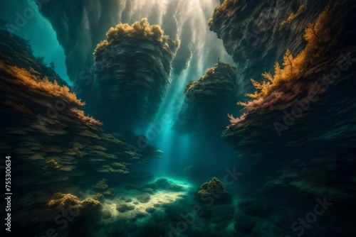 Underwater peaks standing proud, a hidden world illuminated by the play of light.