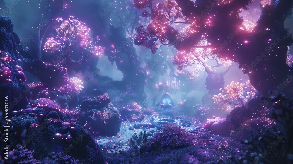 Naklejka premium An animated depiction of a superintelligent AI building sustainable ecosystems and halting environmental decline.