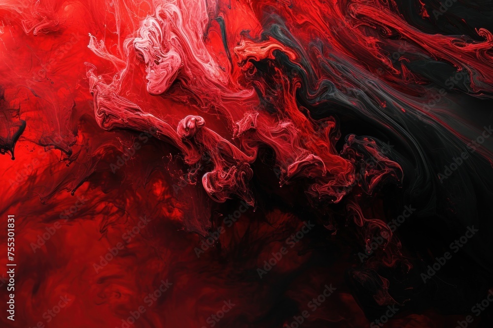 Abstract Red and Black Fluid Art Background - obrazy, fototapety, plakaty 