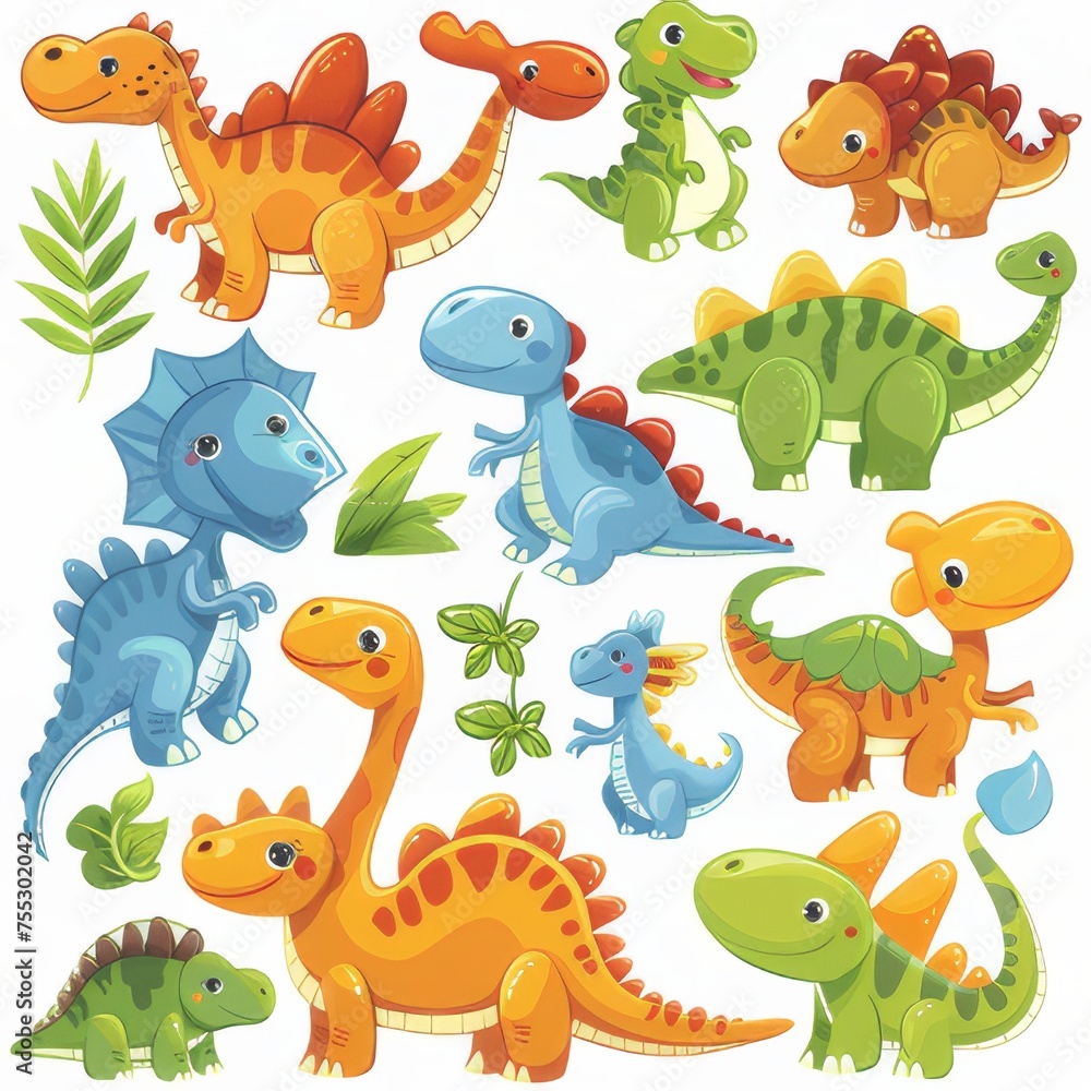 Fototapeta premium Clipart illustration showing various cute dinosaurs. on a white background