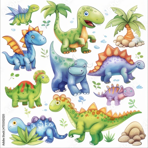 Clipart illustration showing various cute dinosaurs. on a white background © wpw