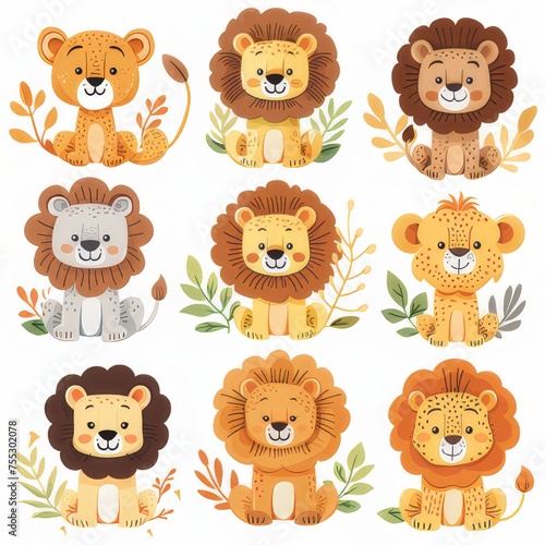 Clipart illustration featuring a cute lion. on a white background