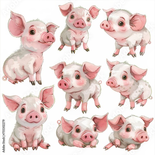 Clipart illustration with a cute pig. on a white background