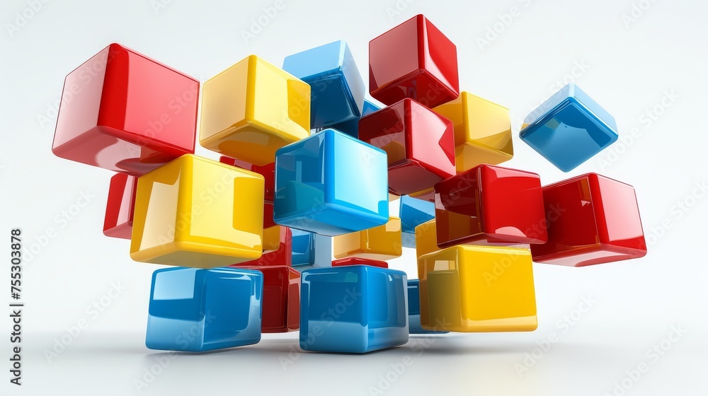 Obraz premium colorful 3d shapes floating, on a white background