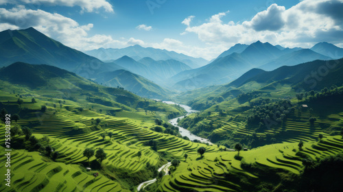 Aerial view of Rice fields on terraced of Mu Cang Chai, Vietnam