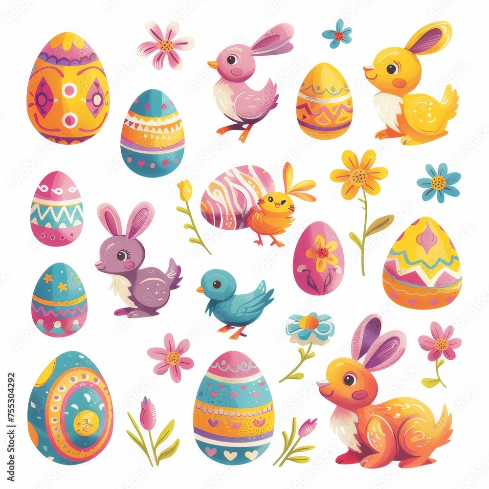 Clipart illustration with Easter themed elements. on a white background
