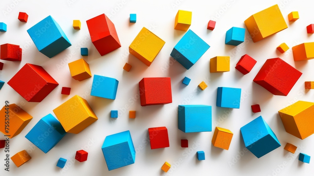 colorful 3d shapes floating, on a white background colorful 3d shapes floating, on a white background