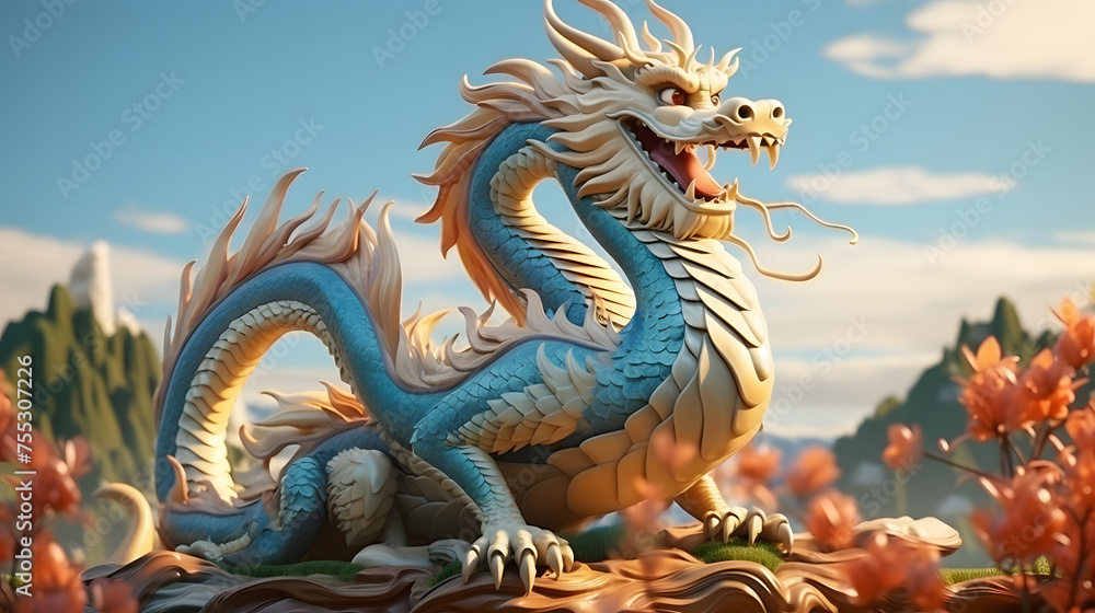 Fototapeta premium Eastern Dragon 3d rendering cartoon
