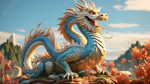 Eastern Dragon 3d rendering cartoon