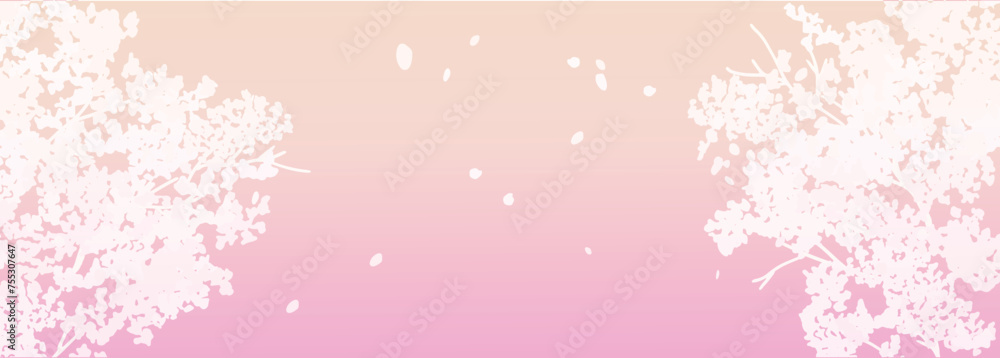 春の桜の木背景。綺麗なグラデーションカラーの桜背景。桜のベクターイラスト。Spring cherry blossom tree background. Beautiful gradient color cherry blossom background. Vector illustration of cherry blossoms.