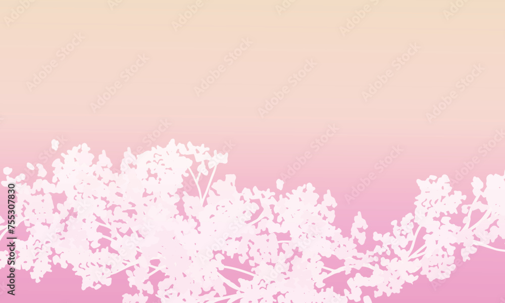 春の桜の木背景。綺麗なグラデーションカラーの桜背景。桜のベクターイラスト。Spring cherry blossom tree background. Beautiful gradient color cherry blossom background. Vector illustration of cherry blossoms.
