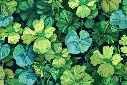 Background Texture Pattern Aquatic Plants Include elements like seaweed, water lilies, and other freshwater flora in shades of green and blue created with Generative AI Technology