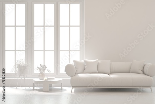 Grey living room concept with sofa. 3D illustration