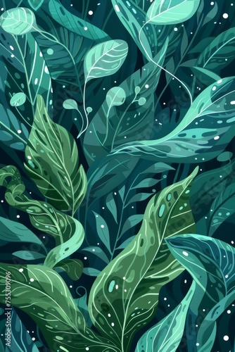 Background Texture Pattern Aquatic Plants Include elements like seaweed, water lilies, and other freshwater flora in shades of green and blue created with Generative AI Technology