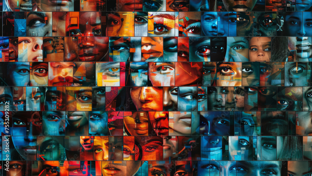 Mosaic of Multicultural Eyes and Faces