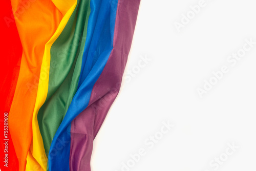 Rainbow flag isolated on white background with copy space for text.