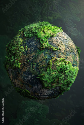 A 3D earth covered by green moss