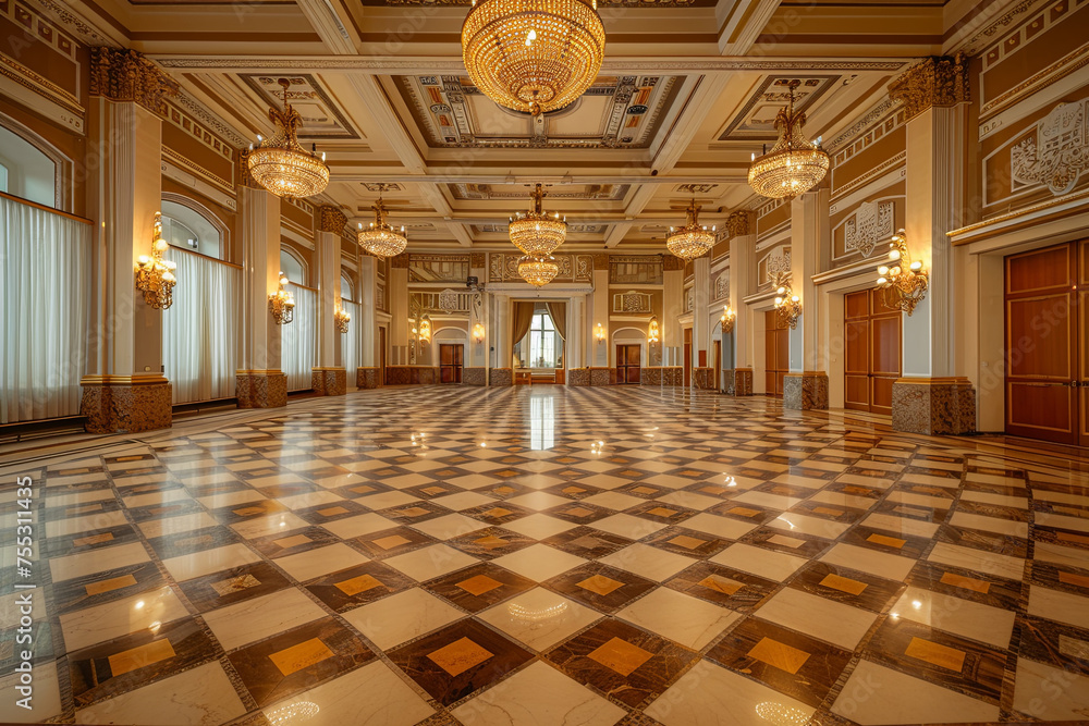 An interior of a ballroom in a five stars hotel
