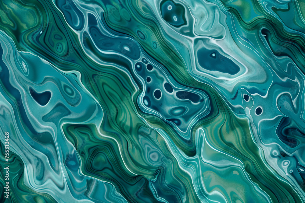 Obraz premium Turquoise Serenity: An Exquisite Acrylic Pour Illustration with Marbled Blue Swirls and Fluid Organic Shapes