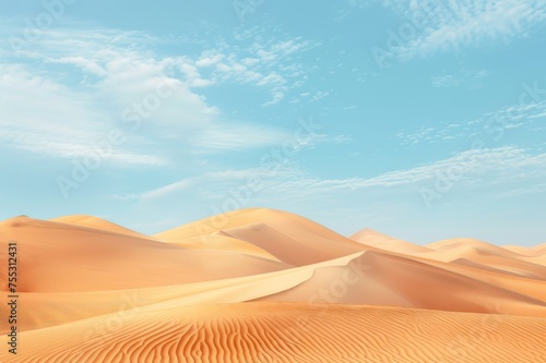 Desert landscape with sand dunes and clear blue sky.