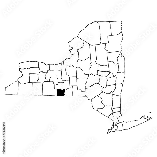 Map of chemung County in New York state on white background. single County map highlighted by black colour on New york map . photo