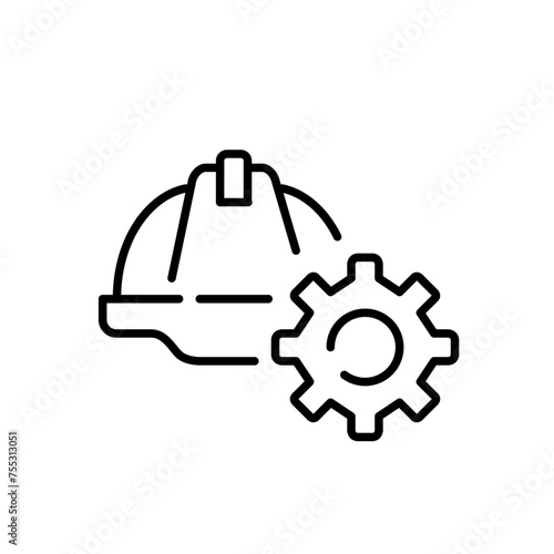 Digital construction toolkit Icon. Hard hat and cogwheel. Website customization and configuration. Vector icon