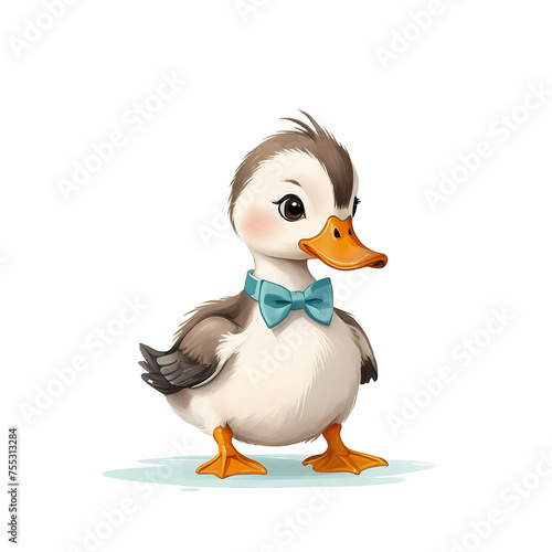 Cute duck isolated on white background kids story book illustration Cartoon style