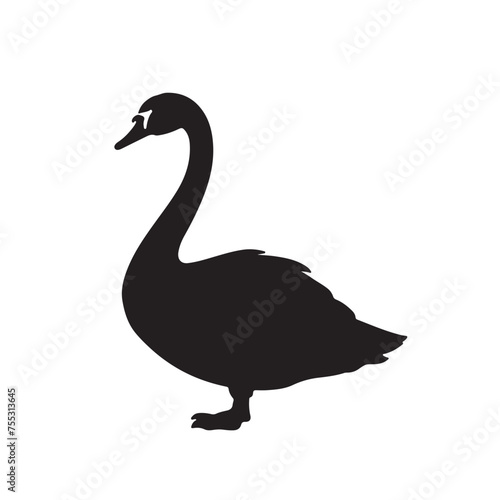 black silhouette of a Swan with thick outline side view isolated © sohanstore44