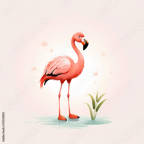 pink flamingo on white background  kids story book illustration  eps10