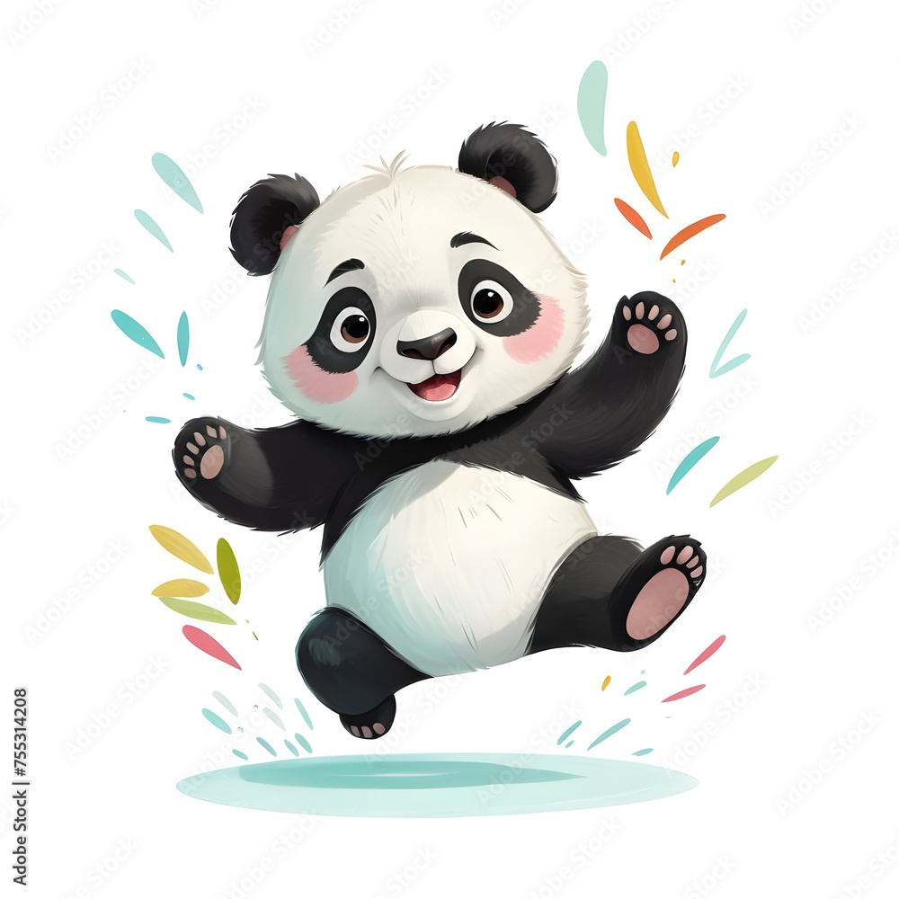 Obraz premium Simple Panda Jumping with joy story book cover design