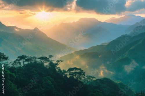 Magnificent mountain range with sunrise