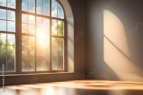 product placement background with a window and sunlight shines