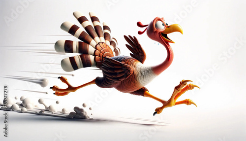 A cartoon turkey humorously sprinting running escaping Thanksgiving marathon runner photo