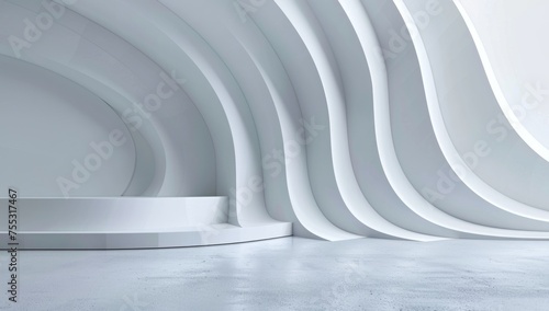 Futuristic White Curved Interior Space