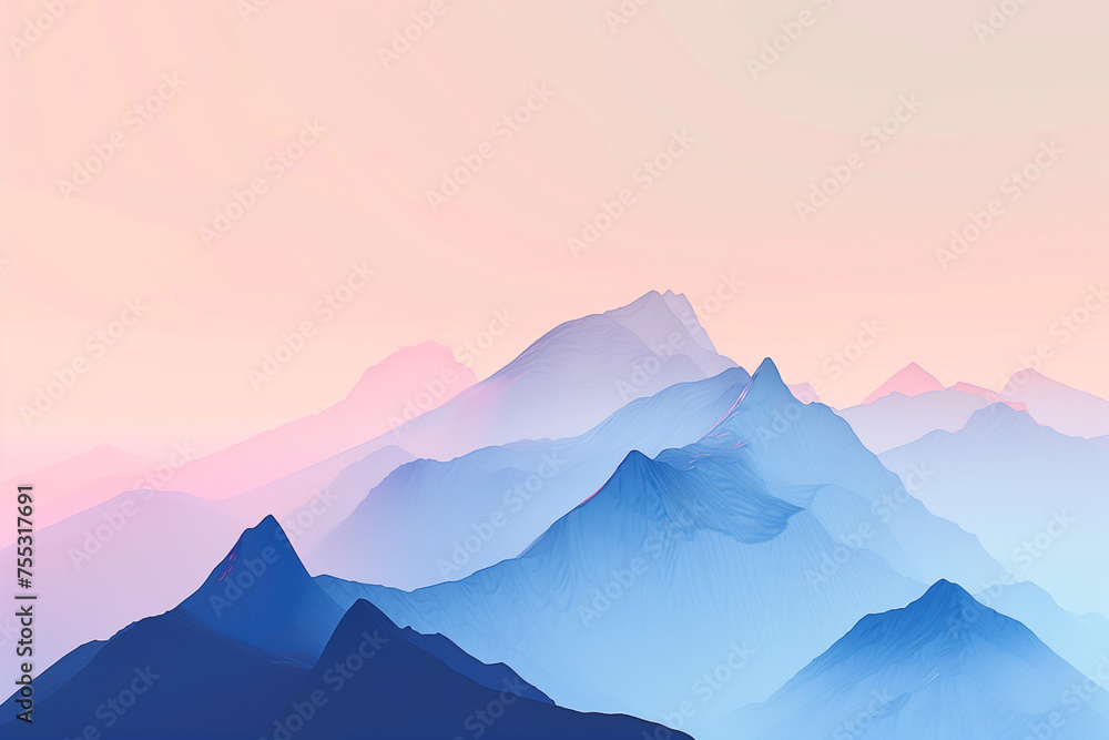 Pastel Peaks: A Serene Mountain Range Awakens in the Soft Light of a Gradient Sunrise Pastel Peaks: A Serene Mountain Range Awakens in the Soft Light of a Gradient Sunrise