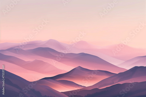 Tranquil Tiers: Layered Hills Embrace in the Rosy Hues of a Serene Pastel Sunset