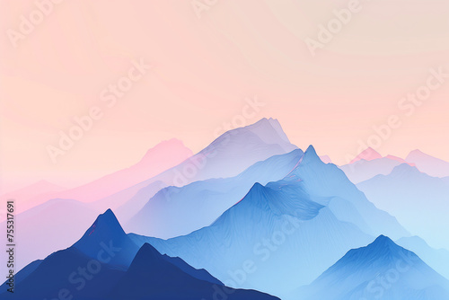 Pastel Peaks: A Serene Mountain Range Awakens in the Soft Light of a Gradient Sunrise © Jorge
