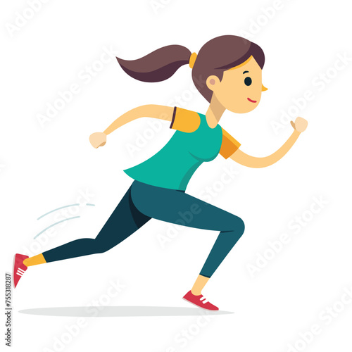 A adult girl run vector flat illustration