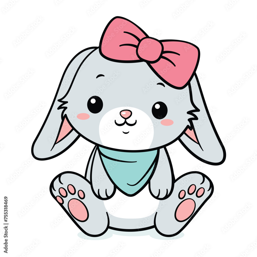 Cute Easter Bunny Rabit With Scarf And Bow Cute Easter Bunny Rabit With Scarf And Bow