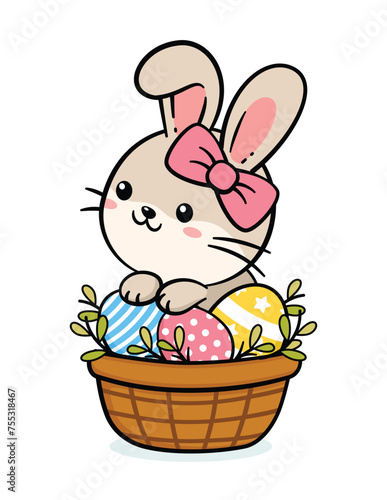 Cute Easter Bunny Girl In A Basket