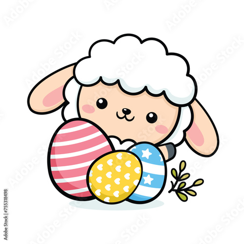 Cute Easter Sheep Wth Eggs