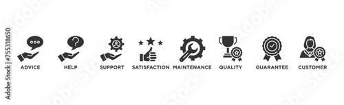 After-sales service banner web icon illustration concept with icon of advice, help, support, satisfaction, maintenance, quality, guarantee, customer