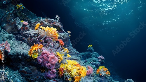 Vibrant Coral Reef Blooming with Anemones in Cinematic Deep Sea Landscape